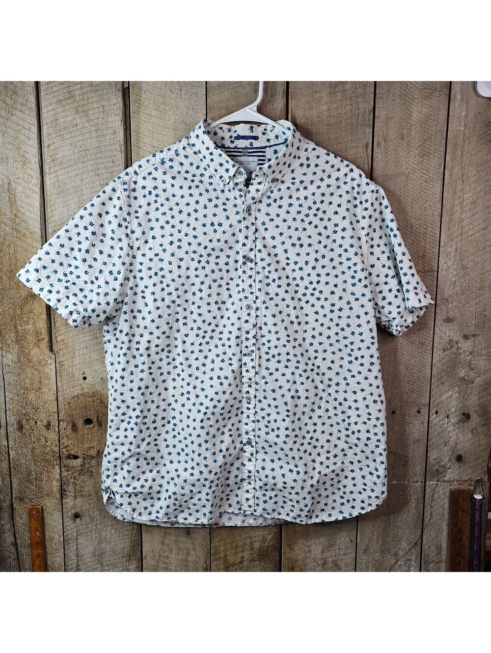 Denim & Flower Ricky Singh Men's XL Floral Button Up Shirt Short Sleeve White